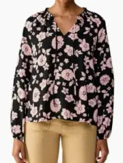 Social Standard by Sanctuary Tallie Long Sleeve Peasant Top Boho Floral MEDIUM