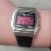 Custom Casio F91W Watch Pink Color Screen Mod Silver Water Resistant