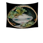 Wood Sprite with Leaves Painted on Wooden Log Tapestry