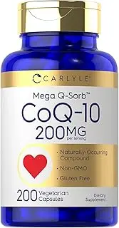 CoQ10 200mg | 200 Capsules | Mega Q-Sorb Coenzyme Q-10 | Vegetarian, Non-GMO, Gluten Free | by Carlyle