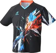 [NITTAKU] J. T.T.A (Japanese Table Tennis Association) Certified Table Tennis Shirt, Unisex, Sweat Absorbent, Quick Drying, Stretchy, Bright Burst Shirt, Black