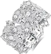 [Gobaalele] 15.8cttw Triple Row Cubic Zirconia Eternity Ring | Sterling Silver Wedding Band | Multi-Shape 5A Grade CZ Engagement Ring