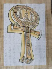 Egyptian Hand-Made Papyrus Painting - Key of life or Ankh