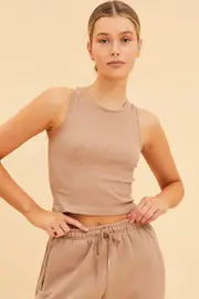 Beige Seamless Tank Crop Racer Back Sleeveless - Size S, Women's Tank