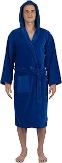 [alpine swiss] Dane Mens Hooded Bathrobe Pure Cotton Terry Cloth Long Robe for Men Super Absorbent Quick Drying Luxury Spa Robe BLU XL/2XL