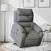 Stand Up Massage Recliner Chair Dark Grey Fabric - 6-Point Vibration, Power Lift for Living Room & Bedroom, Adjustable Manual Reclining, Comfortable Comfy Upholstered Seat with Side Pocket
