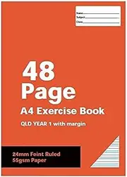 Premier Stationery A4 55GSM QLD Year 1 Ruled Exercise Book, 24 mm Line Size, 48 Pages