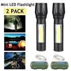 2x 2500000LM COB LED Flashlight Zoomable Rechargeable Tactical Torch Small Light