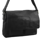 Pierre Cardin Genuine Leather Computer Messenger Sling Bag Travel Business - Black