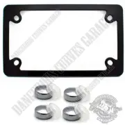 Vivid Black Metal Flat Edge Motorcycle License Plate FrameTouring - FREE CAPS