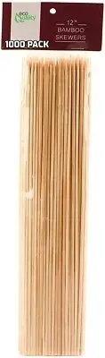 1000 Pack - 12 Inch Bamboo Skewers - BBQ Barbecue Sticks | Picnic Supply