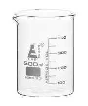 Eisco Labs 500ml Beaker, Low Form - 50ml Graduations - Borosilicate Glass