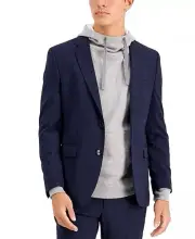 HUGO BOSS Jeffery 212 Modern Wool Blend Suit Jacket Blazer Mens Blue Plaid 36S