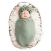 Konssy Baby Girl Newborn Receiving Blanket with Headband Set Baby Light Green