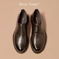 在飛比找Yahoo!奇摩拍賣優惠-BeauToday商務正裝皮鞋男士休閑大頭德比鞋男款高級感結