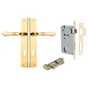 Sarlat Lever Rectangular Backplate Entrance Kit w High Security Lock Polished Brass
