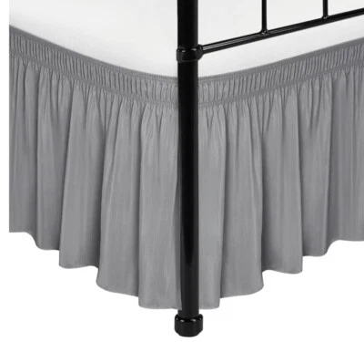 New NIP Gray Ruffle Bed Skirt with Classic 14 Inch Drop Wrap Around Easy ON