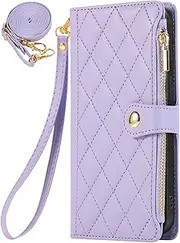 Crossbody Wallet Case for Sony Xperia 10 VI (2024) with Card Holder, Soft PU Leather Magnetic Snap Flip Zipper Strap Phone Cover - Purple