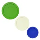 Pyrex 7201-PC Lawn Green, 7200-PC Sour Cream, and 7202-PC Cadet Blue Lid Covers