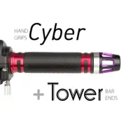 KiWAV Motorcycle Cyber Grips Red with Tower Bar Ends Purple/Silver