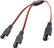 tunghey SAE Y Splitter Adapter Cable SAE 1 to 2 SAE DC Power Automotive Extension Cable 2 Pin Quick Connect Disconnect Plug SAE Connector 18AWG Wire for Solar Panel Charging 30 cm
