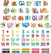 DECOWALL DS9-8091 Alphabet Numbers Crayon Wall Stickers Decals Kids Peel and Stick Removable Room Décor Letter ABC Classroom playroom Decorations