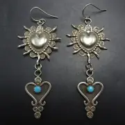 Gregory Segura SANTA FE ARTISAN SterlingSilver SACRD HEART EARRINGS w/ TURQUOISE