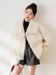 Womens Winter Lamb Wool Fur Coat Short Fur Coat New Sheep Shearing Fur Warm Coat