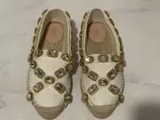 NEW Gucci Pepita Crystal Embellished White Canvas Platform Espadrilles Size 38
