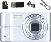 2000's Aesthetic Digital Camera, Camera, 50MP Camera, HD Portable Small Cameras, 2.4 Inch LCD Screen, 16x Digital Zoom, for Teens Adult Beginner (+64G,Silver)