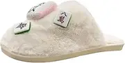 [Generic] Womens Slip on Slippers Mahjong Decorated Closed Toe Flat Casual Cotton Slippers Womens Bedroom Slippers Open Toe