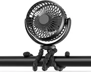 Venorix Stroller Fan, 3 Speed Portable Clip on Pram Fan for Baby, Battery Operated Personal Desk Fan with Flexible Tripod, Mini Handheld Fan for Car Seat, Treadmill, Camping (Black)