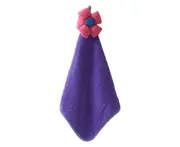 Hand Towel with Lanyard Soft Touching Comfortable Coral Fleece Sunflower Shape Hanging Wipe Towel Kitchen Rag Daily Use - Purple