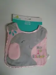 My First Easter Infant Girl Bib Elephant Plush Pink Satin - 04New