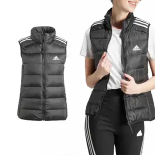 adidas 愛迪達 背心 Essentials 3-Stripes 女款 黑 白 無袖 羽絨背心 三線 立領 HZ8484