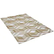 New Brazilian Beige & White Hexagon Cowhide Rug Patchwork Size 4x6 feet