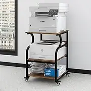 PUNCIA Large Printer Stand,Printer Table with Adjustable Storage Shelf,3 Tier Rolling Printer Cart with Wheels for Home Office Organization,Multifunctional Shelves for Heat Press,3D Printer (Retro)