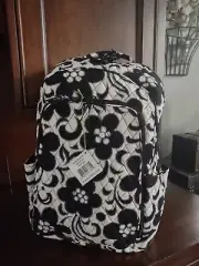 Rare Original Vera Bradley Zip Backpack White Black Night & Day Laptop Bag NWT