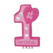 1 ST BIRTHDAY PINK 3-D PULL STRING PINATA FIRST BIRTHDAY BABY GIRL PARTYSUPPLIES