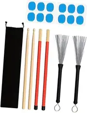 INOOMP 1Set Drum Practice Sticks Set Drumsticks Wire Brushes Drum Dampeners Smooth Grip Design for Jazz Drumming Essential Drumming Equipment for Complete Drum Kit