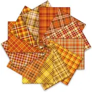 Whaline 12Pcs Fall Cotton Fabric Bundles 10 x 10 Inch Autumn Buffalo Plaid Fat Quarters Plaid Quilting Patchwork Squares Sewing Fabrics for Harvest Thanksgiving DIY Handmade Craft Home Party Decor