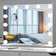 Vanity Mirror with Lights, 50.5 x 39.7 cm Hollywood Illuminated Makeup Mirror with 13 Dimmable Lights, Wall Mounted or Dressing Table Mirror for Makeup Vanity with 10X Magnifier (Silver)