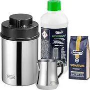 [De'Longhi] Barista Starter Kit Bundle for Manual and Automatic Coffee Machines, Includes 500g Bag of Signature Coffee Beans, Vacuum Canister, Milk Frothing Jug and EcoDecalk Descaling Solution 500ml