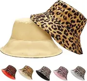 [LUKIUP] Reversible Leopard Print Fishing Hat Women Men Summer Sun Hat Foldable Bucket Hat Fishing Hat with Sun Protection for Summer, Holiday, Hiking, Beach, Shopping (Light Brown)