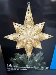GE 11 Inch/16 Light Gold Bethlehem Star Tree Top Topper/Clear/Green Wire/Clamp