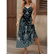 Women's Maxi Dress Sundress A Line Dress Slip Dress Vacation Casual Boho Beach Regular Fit Graphic Vintage Boho Paisley Damask Sleeveless V Neck Red Blue Purpl