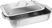 LOPUNER Stainless Steel Grilled Fish Tray Rectangular Deep Roasting Pan with Cover Food Tray for Even Cooking for Grilling Fish and Lobsters Easy to Clean