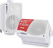 Pyle 3-Way Weatherproof Outdoor Speaker Set - 3.5 Inch 200W Pair of Marine Grade Mount Speakers - in a Heavy Duty ABS Enclosure Grill - Home, Boat, Poolside, Patio, Indoor Outdoor Use