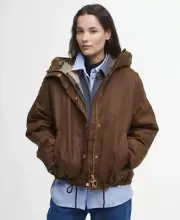 New BARBOUR Bark Inez Wax Spey UK 8 EU 34 USA 4 Small Net A Porter Waxed Jacket