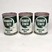 Quaker State Motor Oil 3 Metal Cans SAE 20-20W Oil City, PA 1-Quart Sealed